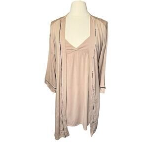 Hale Bob NEW 2pc Nightgown & Robe Set Nude Beige Soft Stretchy Medium $249